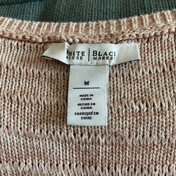 White House Black Market women’s M cold shoulder beige with gold sweater - Picture 2 of 6